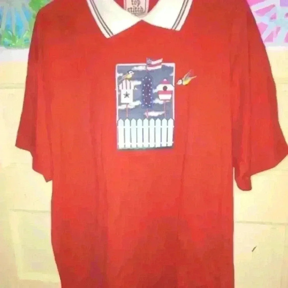 Women's Patriotic Hummingbird Houses Top Stitch by Morning Sun Collared Shirt - Picture 1 of 7